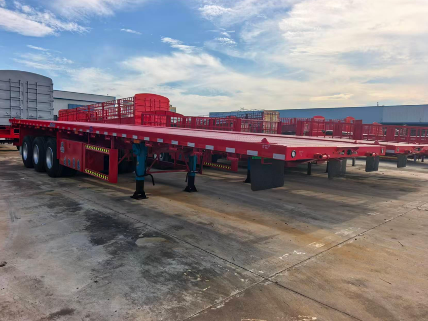 Semirremolque de plataforma de viga recta de 3 ejes y 12,5 metros personalizado de fábrica, remolque de transporte de carga de contenedores de alta resistencia en venta